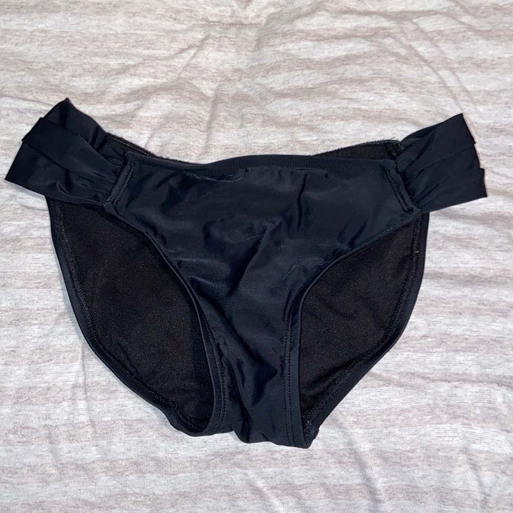 black swim suit bottoms with ruching